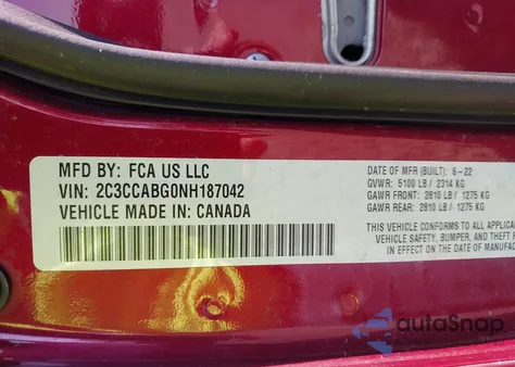 2022 Chrysler 300 S из США, поврежденный, VIN 2C3CCABG0NH187042